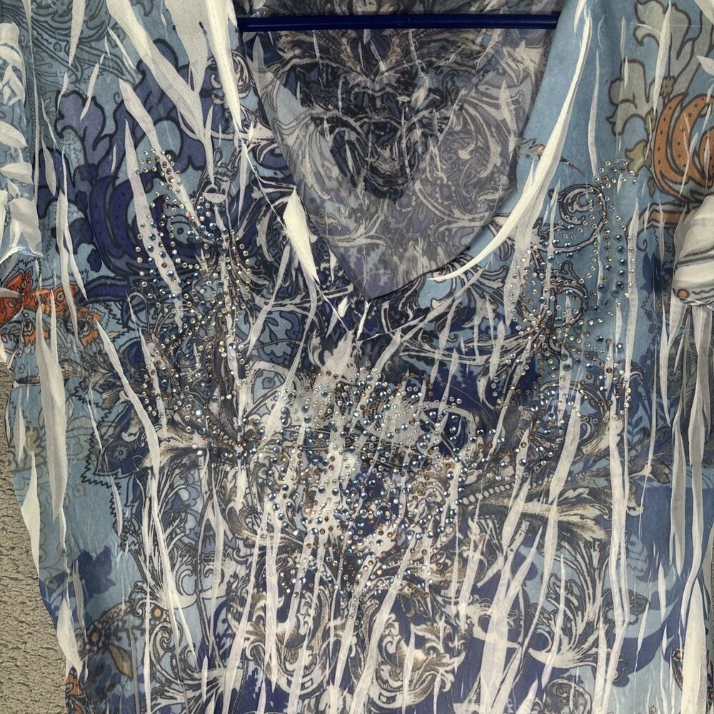 Reba Dress Size L Layered Chiffon Paisley USA Artsy Boho Art To Wear Embellished - Picture 5 of 16